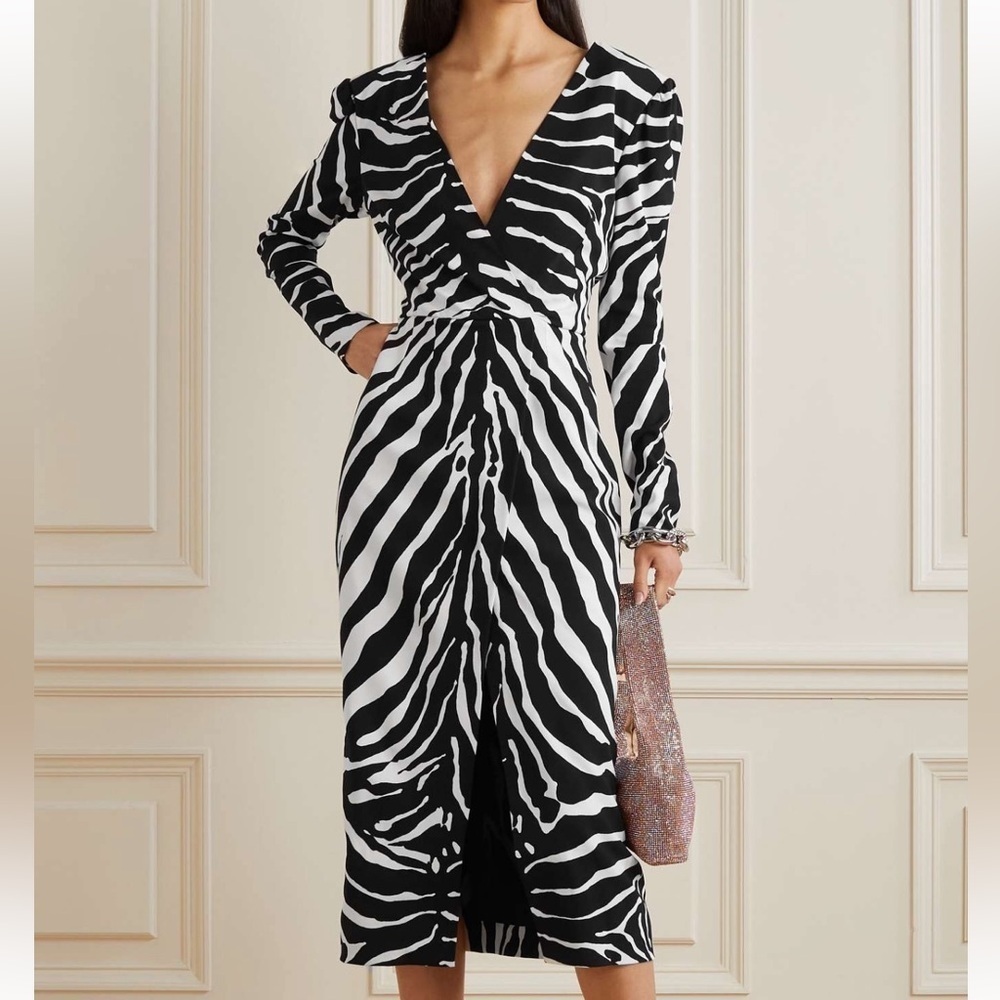 New Dolce & Gabbana Zebra Print Ruched Crepe Midi Dress Size 36
